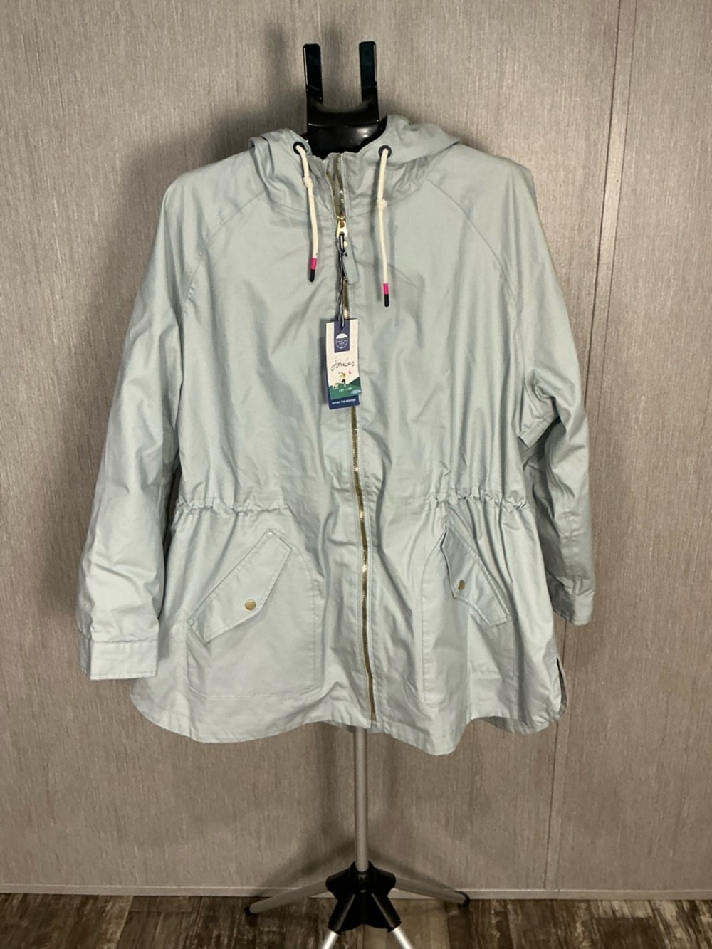 Joules Light Grayish Blue Hooded Rain Coat Size 20